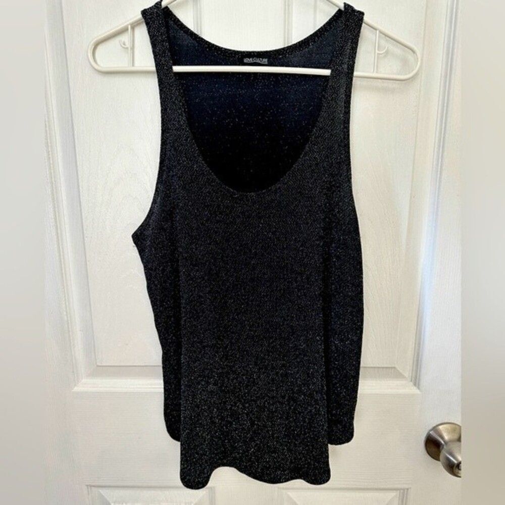 Love Culture Black Loose Shimmery Sparkly Scoop Neck Tank Top Size M/L